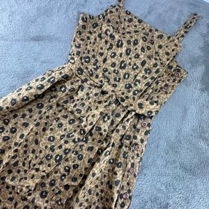 Ava & Viv Leopard Print Midi Dress Women 1X Tan New Linen Blend Side Button